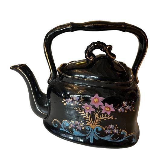 Antique 1860s ‘Jackfield’ Style Black Glazed Victorian Teapot - Any Old Vintage