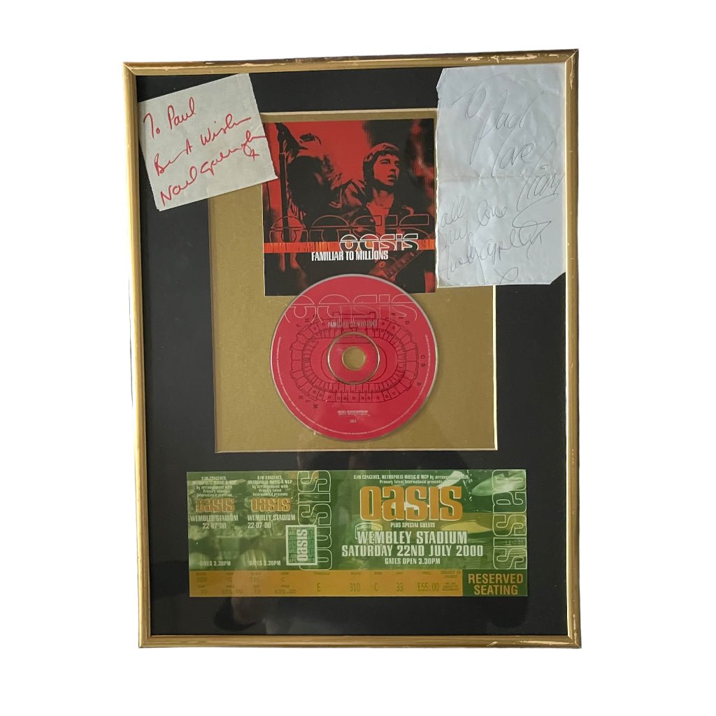 Oasis Familiar to Millions Framed Display with Noel & Liam Gallagher & Nicole Appleton Autographs - Any Old Vintage