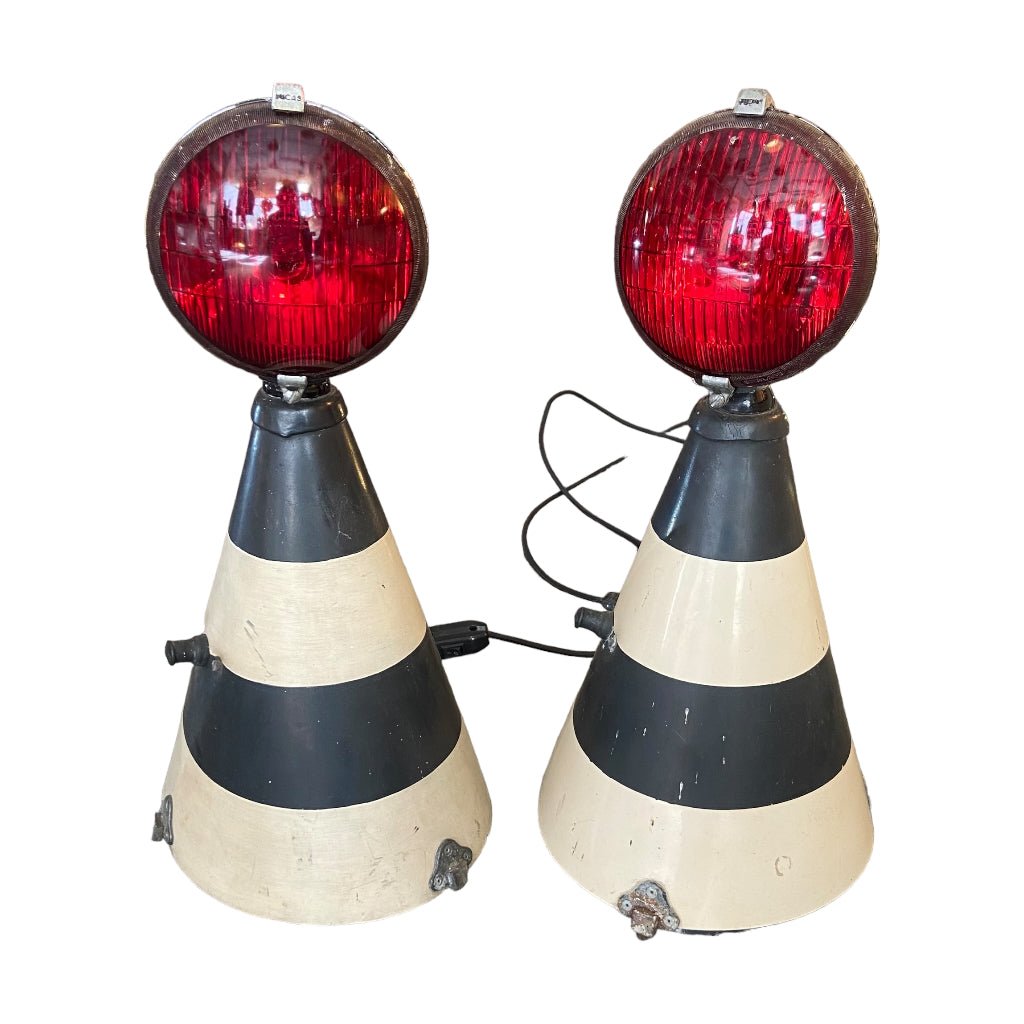 Pair of 1950s British Transport Police Road Hazard Cones - Any Old Vintage