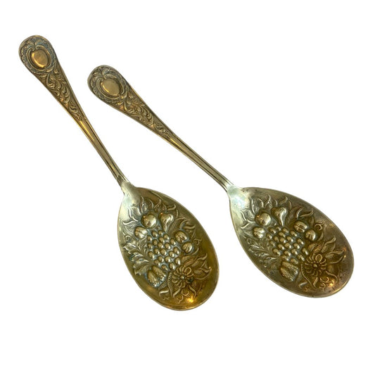 Pair of Early 20th Century Repoussé Berry Spoons - Any Old Vintage