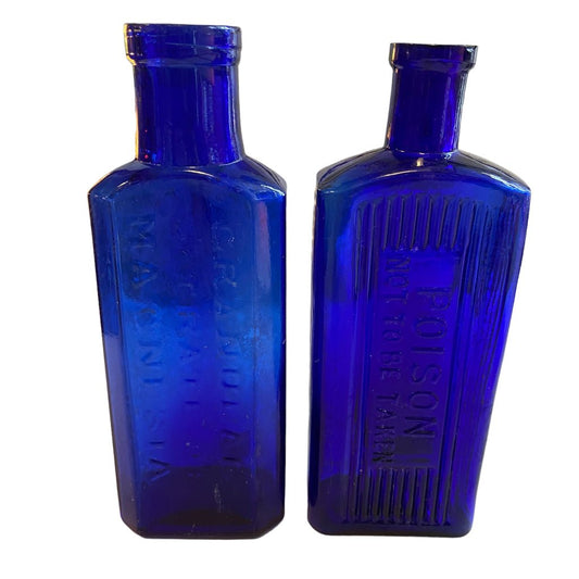 Victorian Cobalt Blue Decorative Bottles - Any Old Vintage