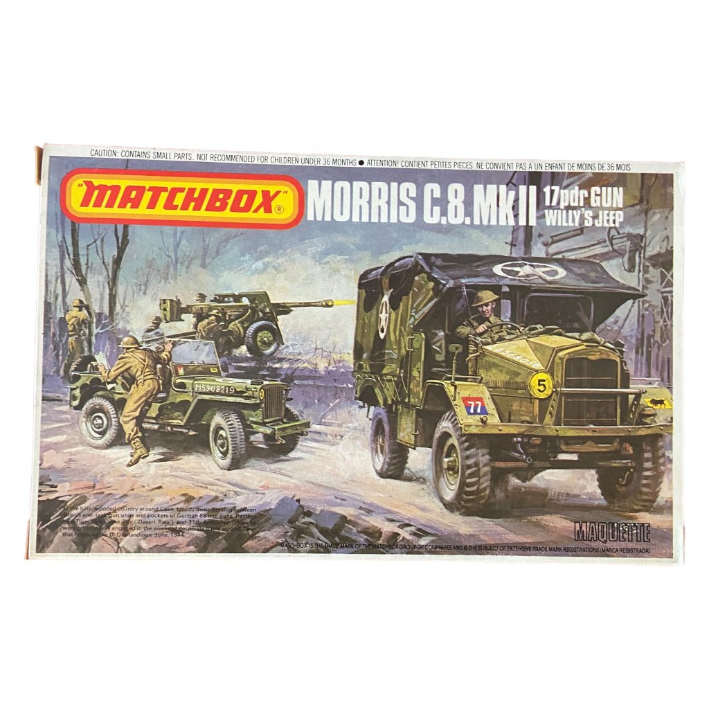 Vintage Matchbox Morris C8 MKII 17 PDR Gun & Willy's Jeep Unmade Model Kit - Any Old Vintage