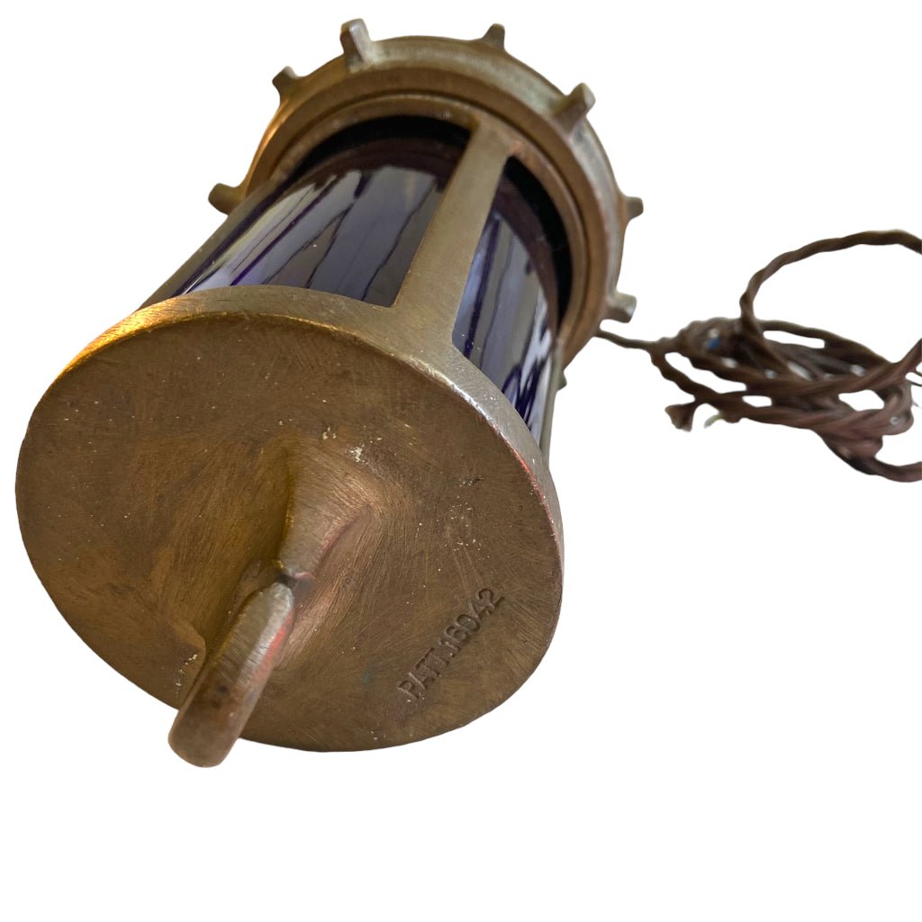 Vintage Ship's Brass & Cobalt Blue Navigation Lantern - Any Old Vintage
